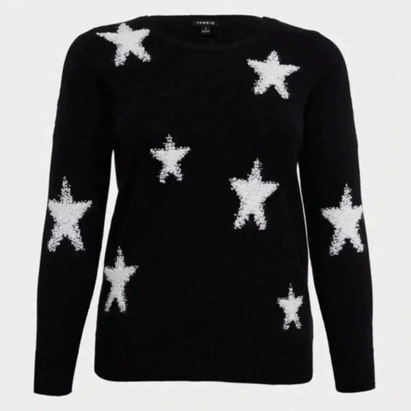 torrid Tops - Torrid Black/White Scoop Neck Star Print Pullover Sweater 00
